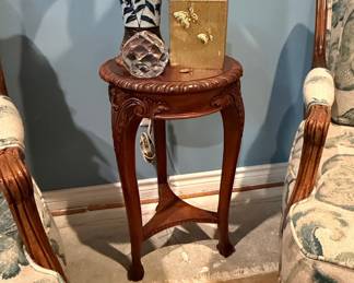 Louis XV Style Carved Wood Round Accent Table