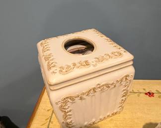 Vintage Ivory and Gold Ceramic Tissue Box Cover