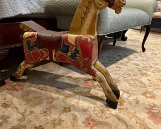 Vintage Hand-Painted Wooden Rocking Horse with Folk Art Motifs