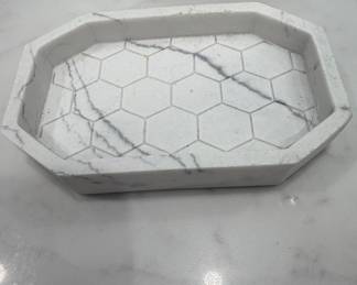 White Marble Hexagon Decorative Tray with Honeycomb Inlay