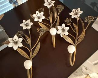 Vintage Hollywood Regency Style Floral Wall Hooks