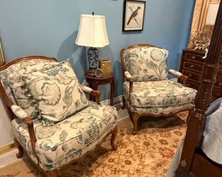 Pair of Vintage Louis XV Style Bergere Chairs with Floral Upholstery