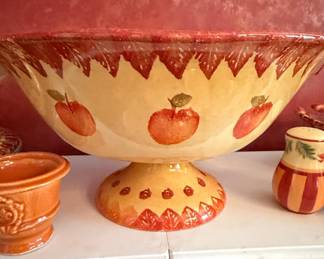Hand-Painted Ceramic Apple Motif Pedestal Bowl by Certified International