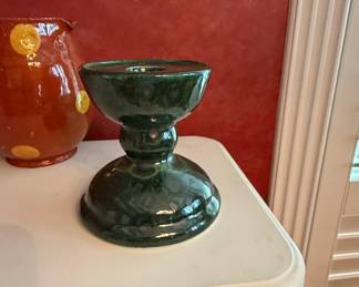 Gail Pittman Green Glazed Ceramic Candlestick Holder
