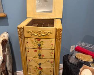 Powell Italian Provincial Style Hand-Painted Jewelry Armoire