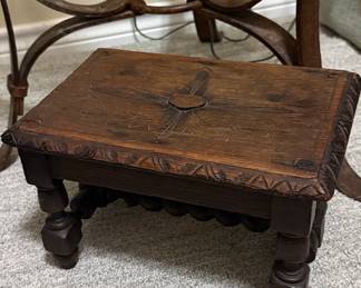 Antique Carved Oak Joint Stool