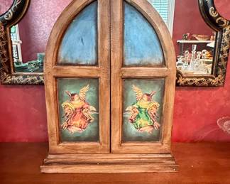 Vintage Joseph's Studio Hand-Painted Wooden Nativity Triptych Cabinet