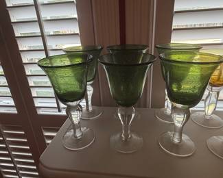 Vintage Artland Iris Sage Green Controlled Bubble Glass Goblets