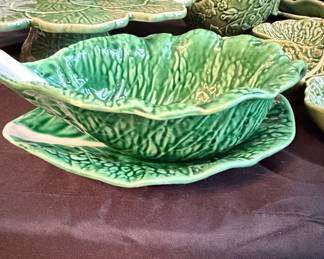 Bordallo Pinheiro Cabbage Leaf Majolica Serving Ware Set
