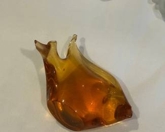 Vintage Amber Art Glass Fish Figurine - Damaged