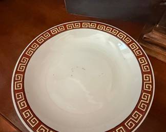 Vintage Porcelain Greek Key Pattern Soup Bowl