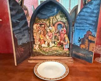 Vintage Joseph's Studio Hand-Painted Wooden Nativity Triptych Cabinet