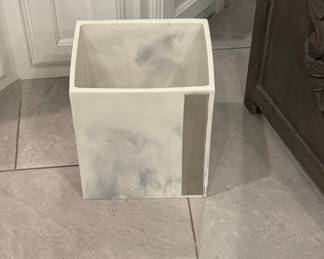Modern White Marble and Metal Accent Wastebasket