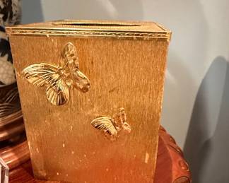 Vintage Stylebuilt Gold-Tone Butterfly Tissue Box Cover