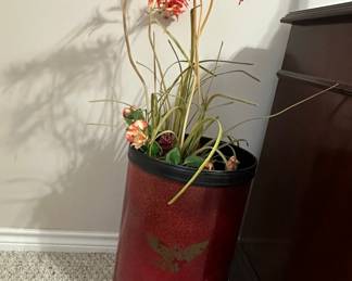 Artificial Red Spider Lily Arrangement in Embossed Planter
