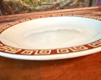 Vintage Atlas China (NY) Deep Red & Gold Greek Key 10" Platter