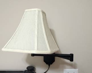 Barnes and Ivy Swing Arm Wall Lamp Bronze Plug-In Light Fixture Beige Softback Bell Shade