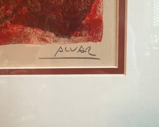 Alvar Sunol "The Guitarist and the Pigeons" Lithograph