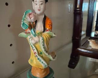 Vintage Chinese Porcelain Guanyin Figurine with Lotus Flower