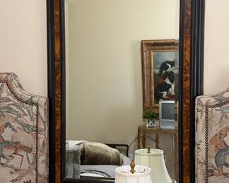 Arched Faux Burl Wood and Black Mirror