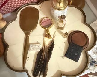 Vintage Hollywood Regency Style Vanity Set with Floral Tray