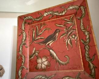 Hand-Painted Bird and Floral Decorative Plate