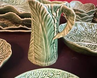 Bordallo Pinheiro Majolica-Style Cabbage Leaf Pitcher