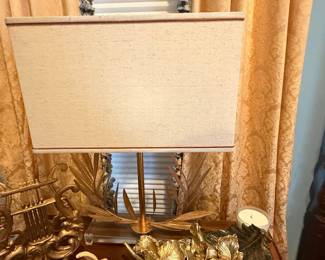 Hollywood Regency Style Lyre and Palm Leaf Table Lamp