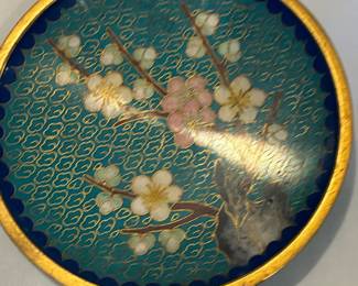 Vintage Chinese Cloisonné Trinket Dish with Plum Blossom Motif