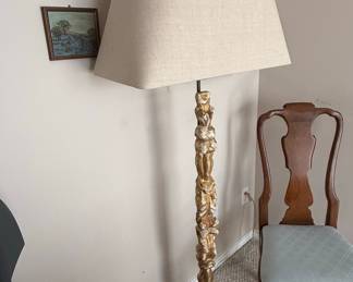 Antique Giltwood Carved Figural Column Floor Lamp
