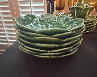 Bordallo Pinheiro Green Majolica Cabbage Leaf Plates