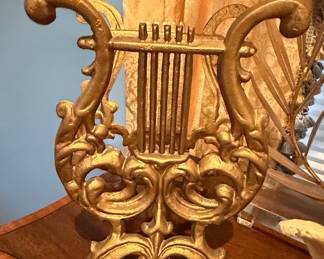 Vintage Cast Iron Lyre Harp Magazine Rack