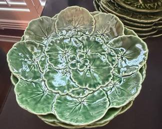 Bordallo Pinheiro Green Majolica Cabbage Leaf Plates