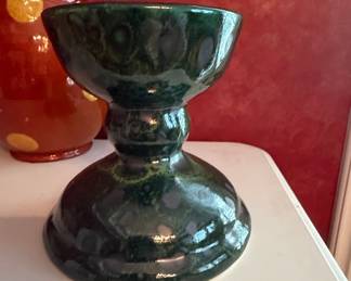 Vintage Gail Pittman Green Drip Glaze Ceramic Candlestick
