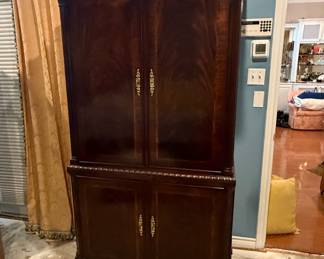 Chippendale Style Flame Mahogany Two-Piece Armoire
