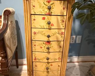 Powell Italian Provincial Style Hand-Painted Jewelry Armoire