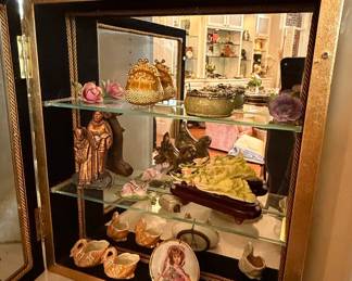 Vintage Black and Gold Tabletop Curio Display Cabinet