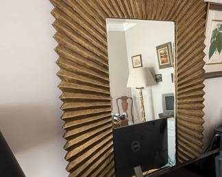 Large Rectangular Sunburst Pleated Frame Mirror - Hollywood Regency Style