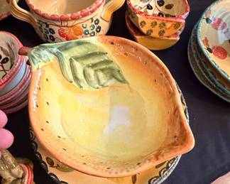 Italian Hand-Painted Ceramic Lemon-Form Serving Bowl by Italica Ars