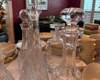 Vintage Crystal Decanter Collection with Spode Christmas Tree China