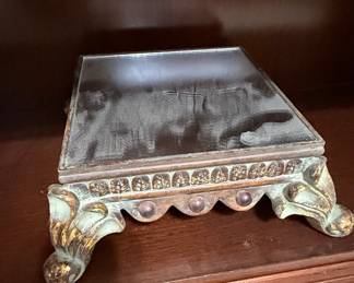 Ornate Brass and Wood Decorative Pedestal Stand (Chowki/Bajot)