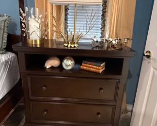 Dark Wood Two-Drawer Nightstand with Open Shelf