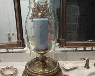 Chapman Large Scale Brass and Glass Hurricane Candleholder