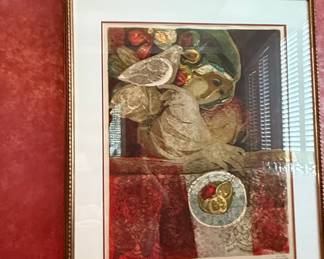 Alvar Sunol "The Guitarist and the Pigeons" Lithograph