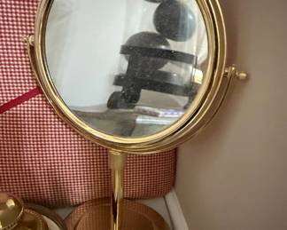 Vintage Brass Tabletop Vanity Mirror with Magnification