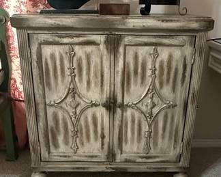 Distressed Cream Accent Cabinet with Diamond Applique