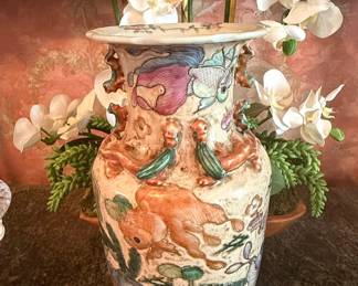 Chinese Famille Rose Porcelain Vase with Pomegranate Fruit Handles