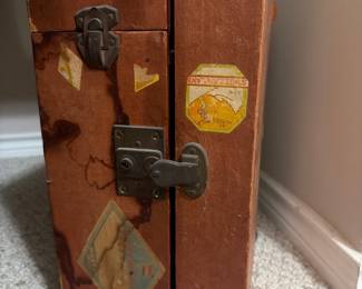 Vintage Miniature Doll Wardrobe Steamer Trunk with Switzerland Decal