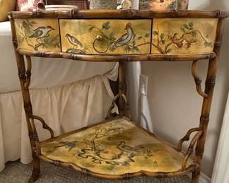 Vintage Hand-Painted Faux Bamboo Chinoiserie Corner Table