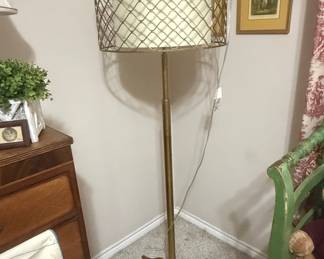 Industrial Style Metal Cage Floor Lamp with Fabric Drum Shade